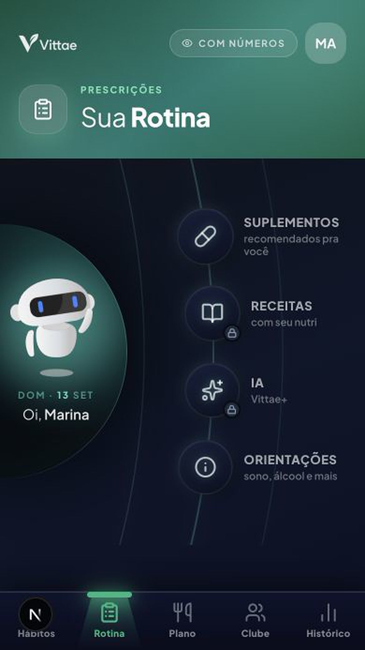 Tela real de rotina do aplicativo Vittae